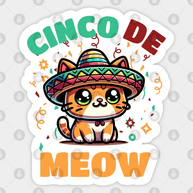 Cinco De Meow Cat Lover Sticker by Odetee